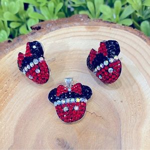 🌟Mega Sale🌟 Minnie Mouse Silver925 and rhinestones necklace and earrings set.